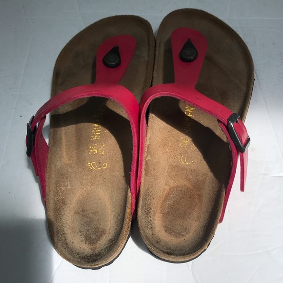 BIRKENSTOCK GIZEH Thong Pink Vegan Leather Sandals Slides Mules Cork Minimalist - Picture 3 of 13